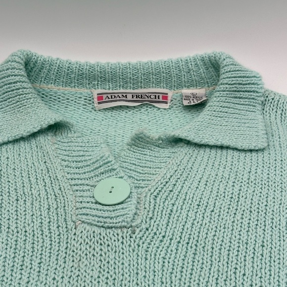 Adam French Mint Green Knit Polo Collar Sweater Top Women's Size Large Acrylic - Picture 2 of 12